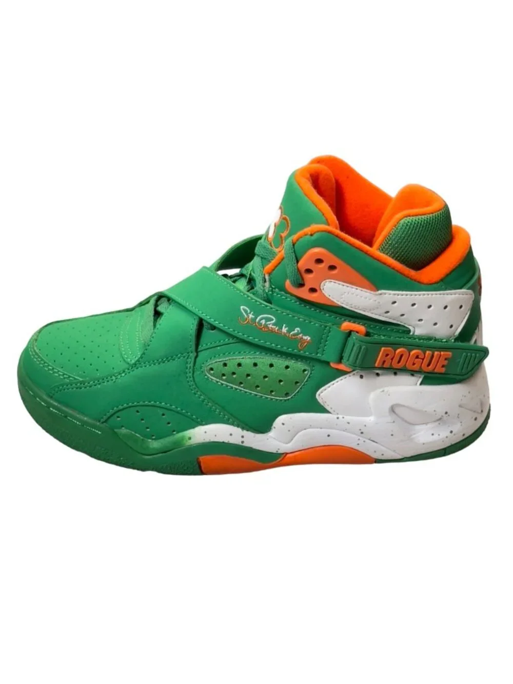 PATRICK EWING FOCUS Mens Shoes Green Orange Leather High-top Sneaker Basketball